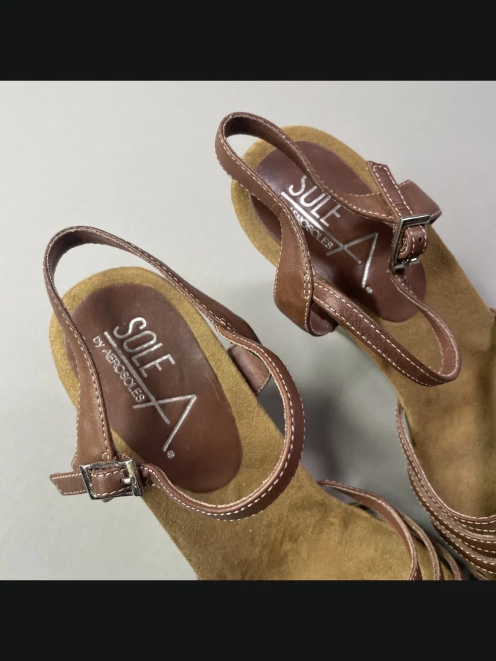 Aerosoles Shoes Womens 9.5 brown leather wedge heels boho indie summer casual